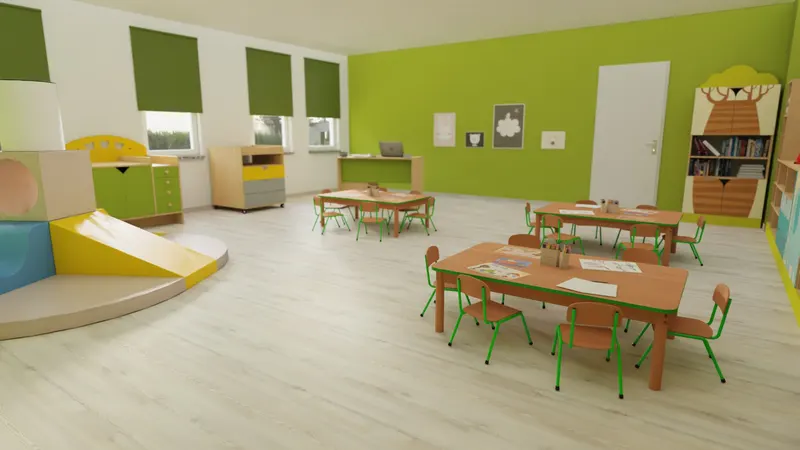 Sala ze stolikami i elementem piankowym